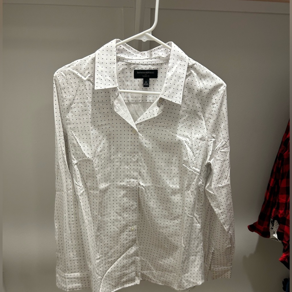 Banana republic white with black polkadots, button-down size 12